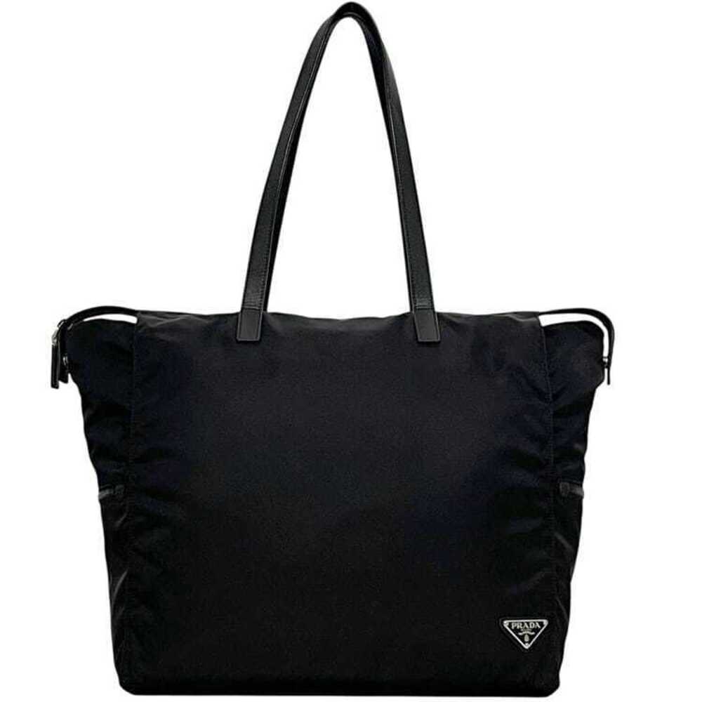Prada Tote Bag Black Nero Black Tessuto Triangle Plate Shoulder Zipper Business